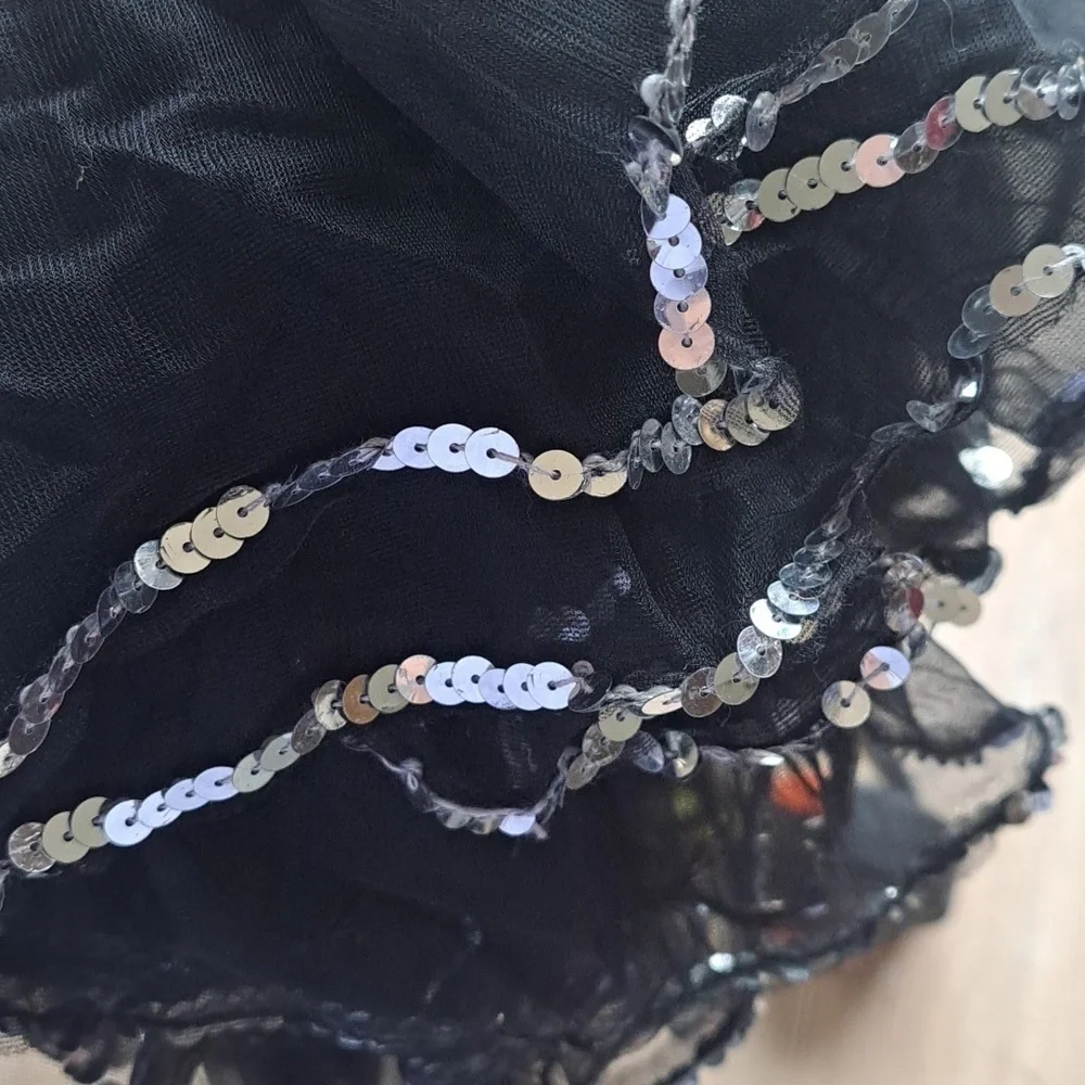 Kids Black Tutu Skirt Medium Child Sequin Trim Ballet Dance Costume Dress Up